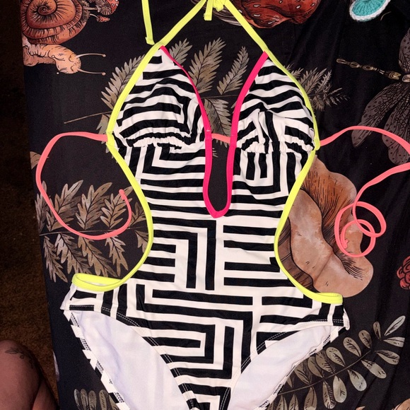 OP Other - OP White Swimsuit with Neon Yellow Trim